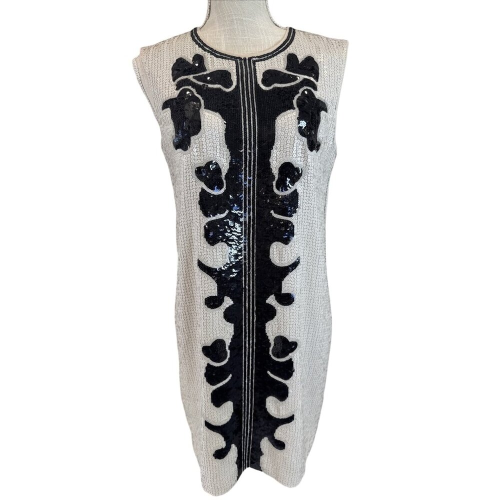 Bcbg Beige With Black Sequin Pattern Sleeveless M… - image 1